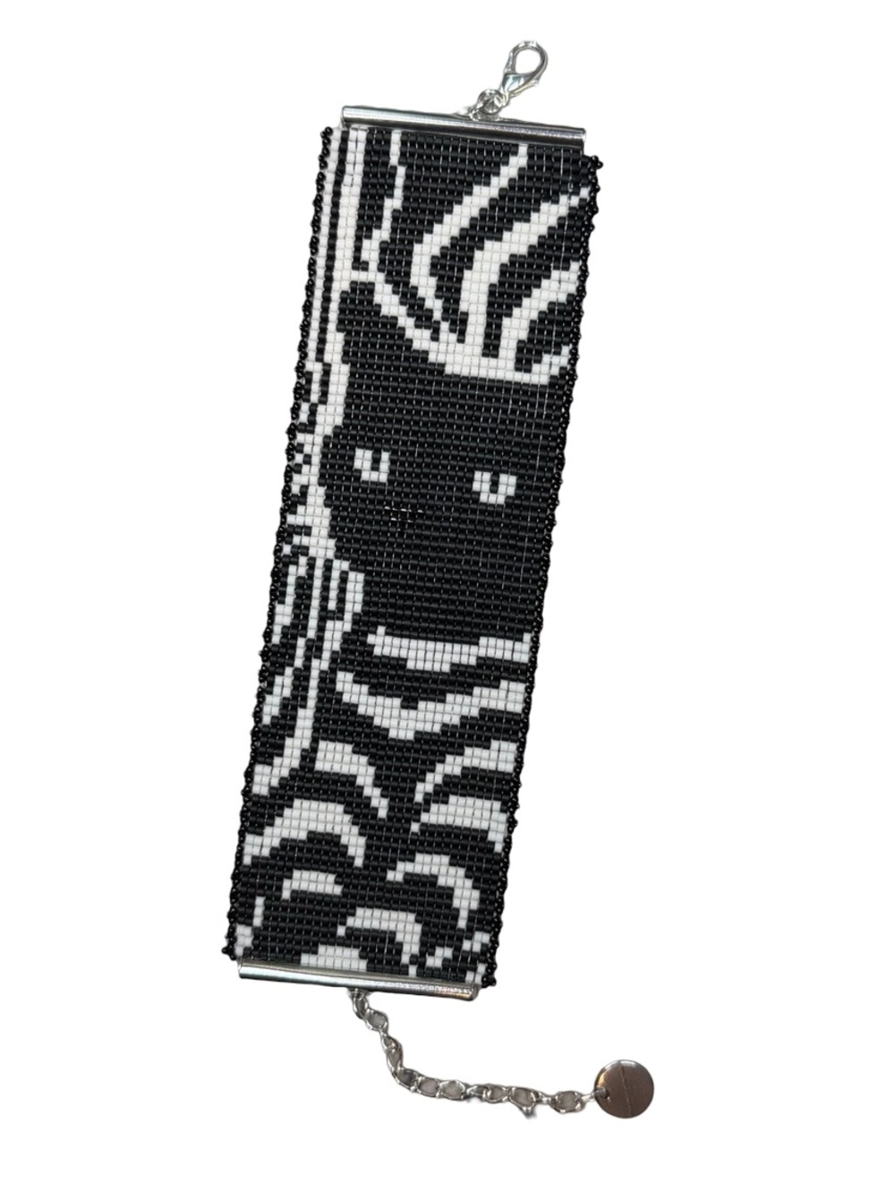 Modern Black Cat Handwoven Bead Loom Statement Cuff - Picture 4 of 6